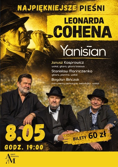 Plakat wydarzenia:  NAJPIĘKNIEJSZE PIEŚNI LEONARDA COHENA 