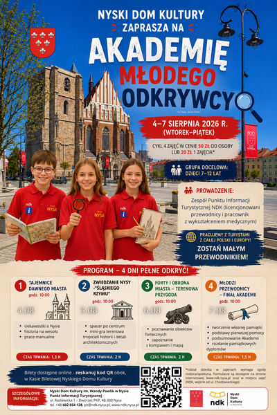 Plakat wydarzenia:  AKADEMIA MŁODEGO ODKRYWCY  4-7 SIERPNIA 