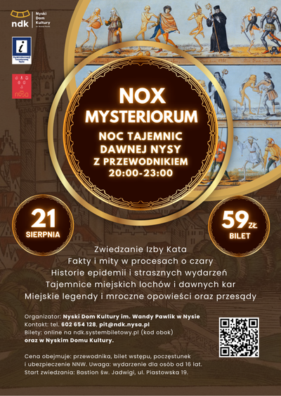 Plakat wydarzenia:  NOX MYSTERIORUM - NOCNE ZWIEDZANIE Z PRZEWODNIKIEM 