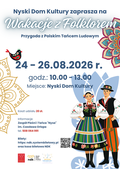 Plakat wydarzenia: WAKACJE Z FOLKLOREM - Warsztaty w dniach 24-26 sierpnia 